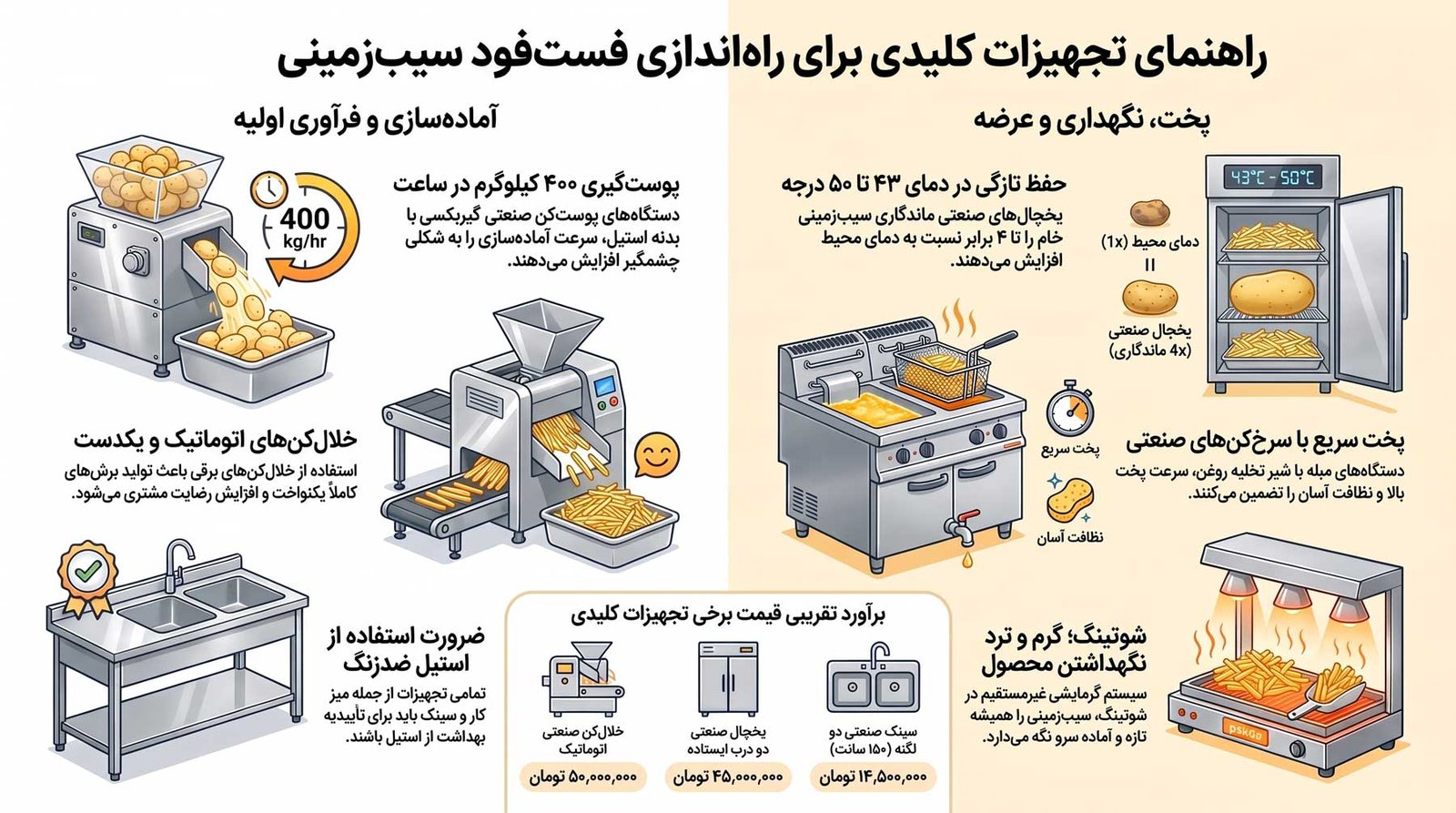 تجهیزات آشپزخانه صنعتی مورد نیاز برای راه اندازی فست فود سیب زمینی